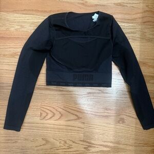 Puma Black Long-Sleeve Cropped Seamless Top